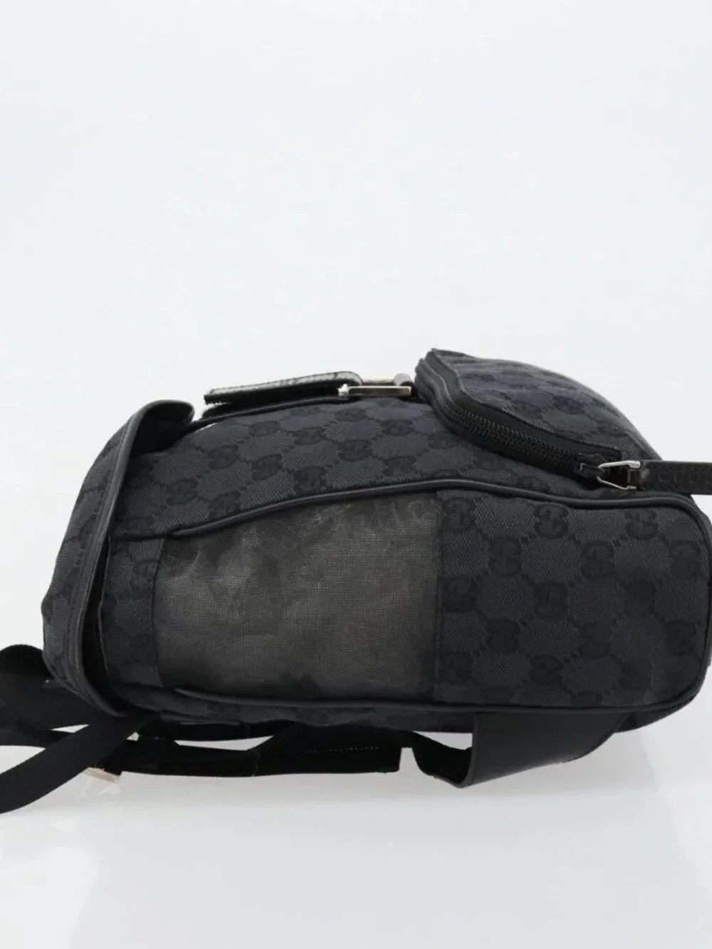 GUCCI GG Canvas Backpack Black Silver 019 0352 Auth